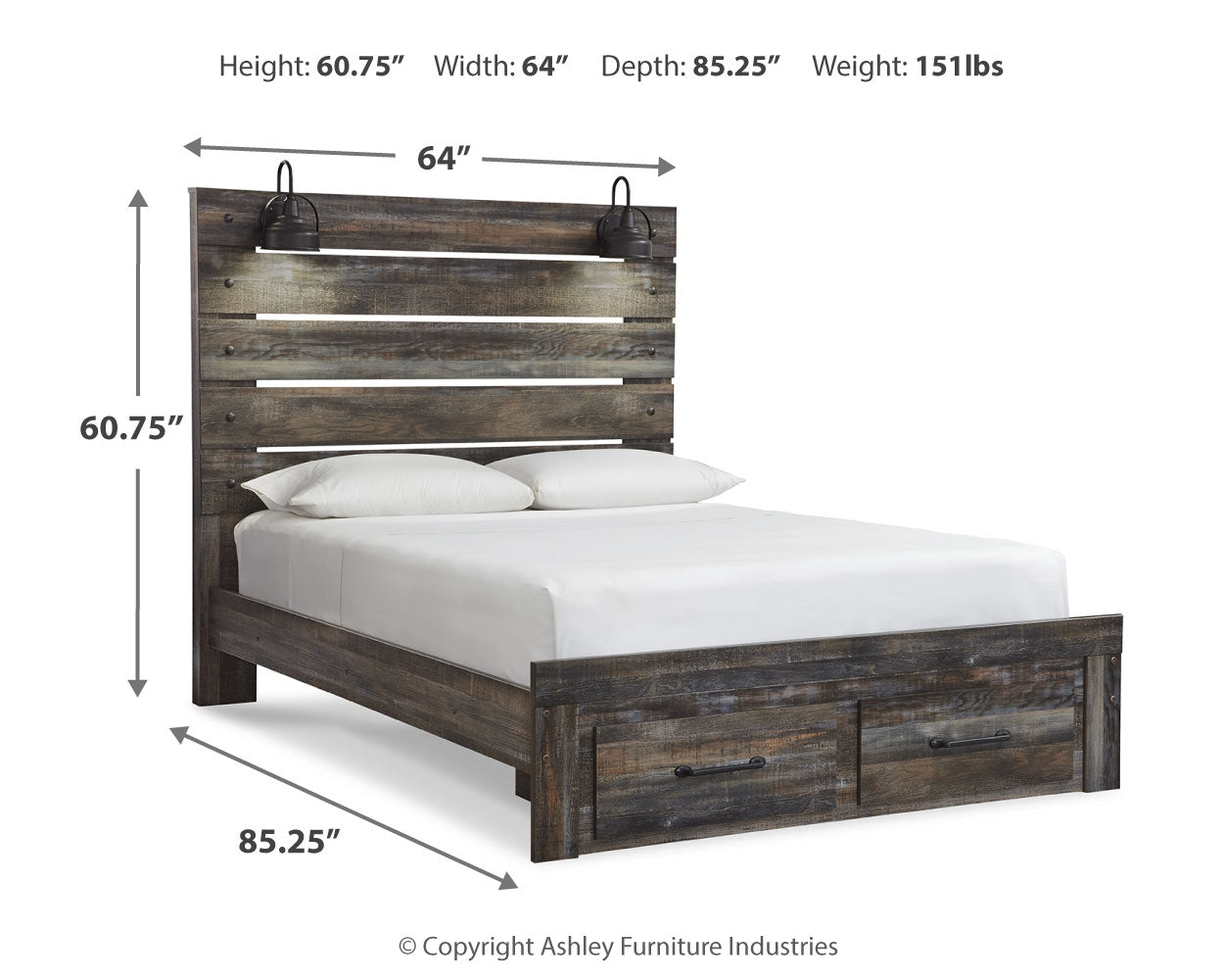 Drystan Queen Panel Bed with 2 Storage Drawers