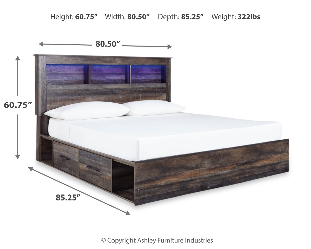 Drystan King Bookcase Bed with 4 Storage Drawers