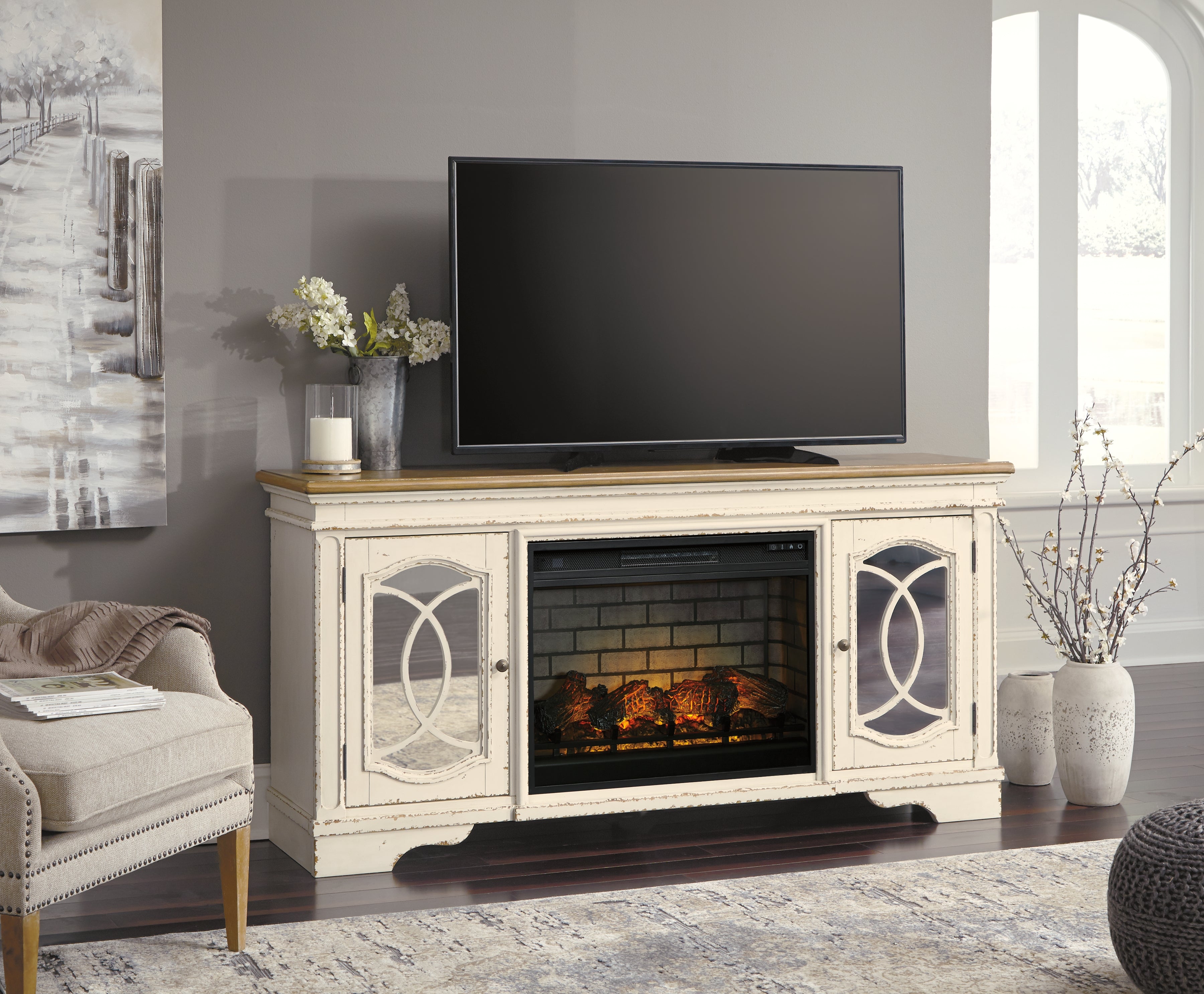 Realyn 74\" TV Stand with Electric Fireplace