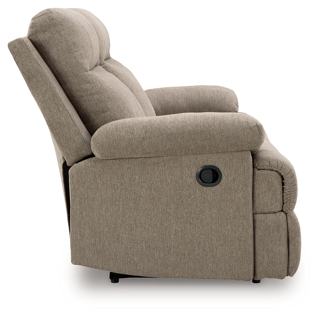 Side-Swipe Reclining Sofa with Drop Down Table