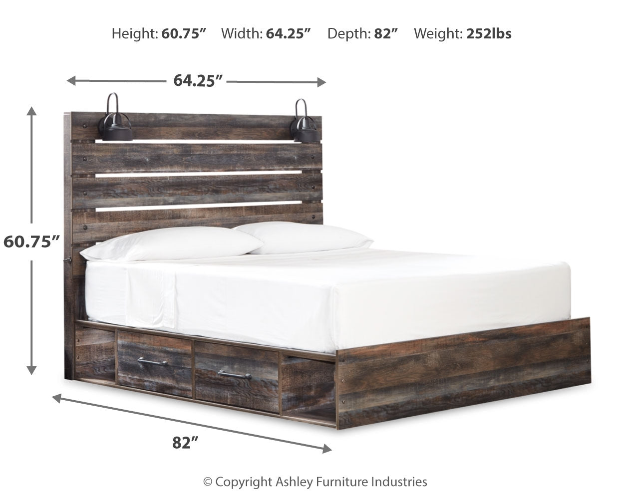 Drystan King Panel Bed with 2 Storage Drawers