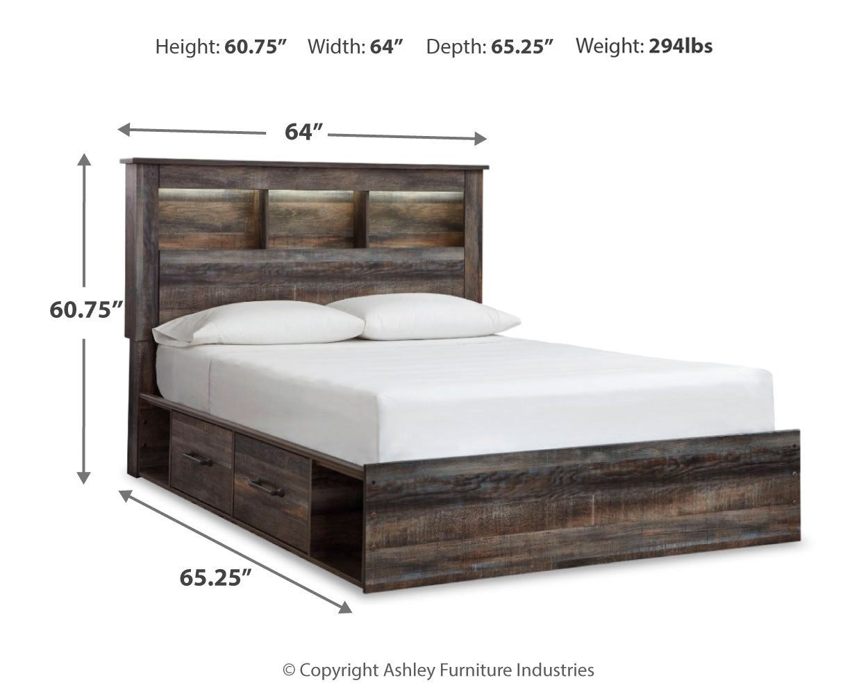 Drystan Queen Bookcase Bed with 4 Storage Drawers