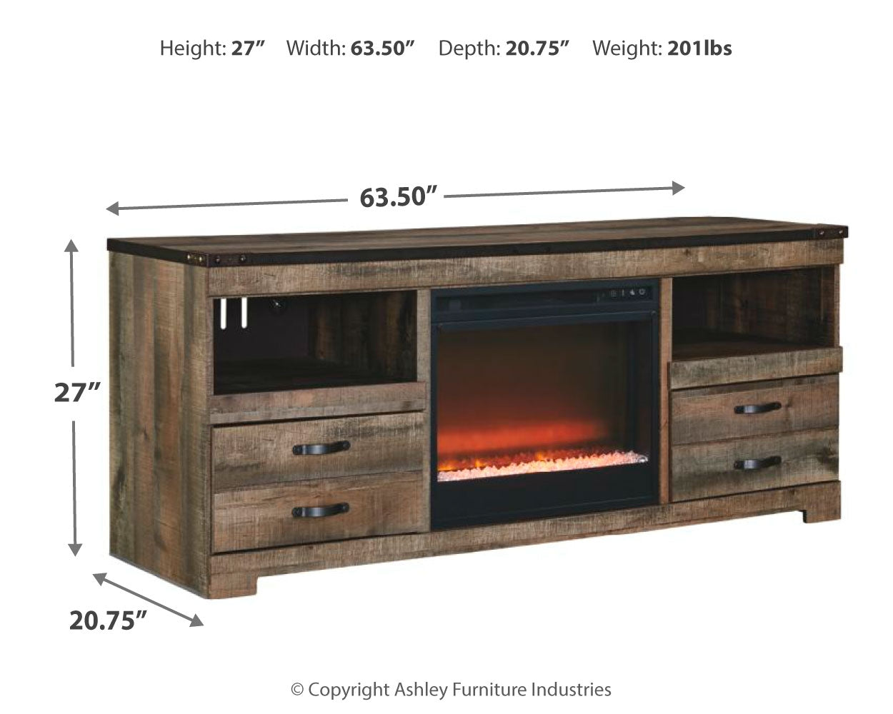 Trinell 63\" TV Stand with Electric Fireplace